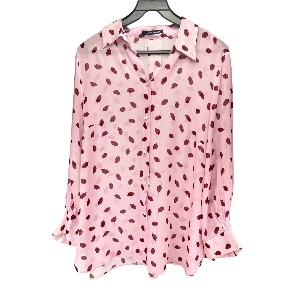 LUISA CERANO Lips Print Fresh Rose Pink‎ Blouse Shirt Size 12